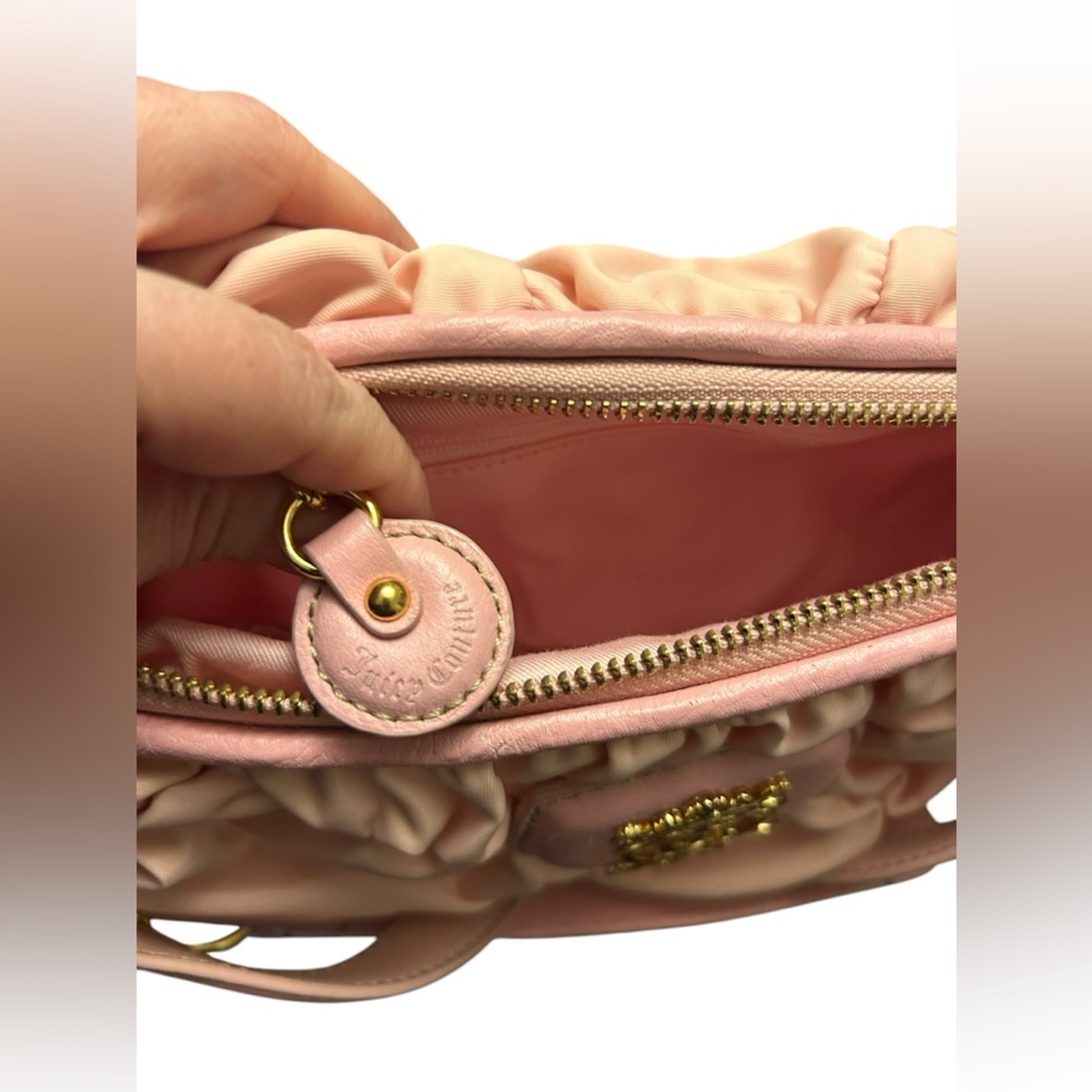 Juicy Couture Pink Ruched Pleated Nylon Gold Chain Handle Vintage Purse Handbag - Picture 13 of 16